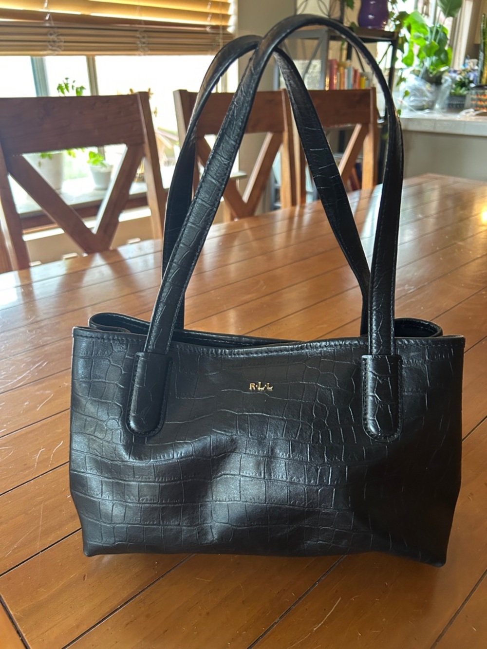 Ralph Lauren RLL Black Rock Embossed Leather Tote Bag